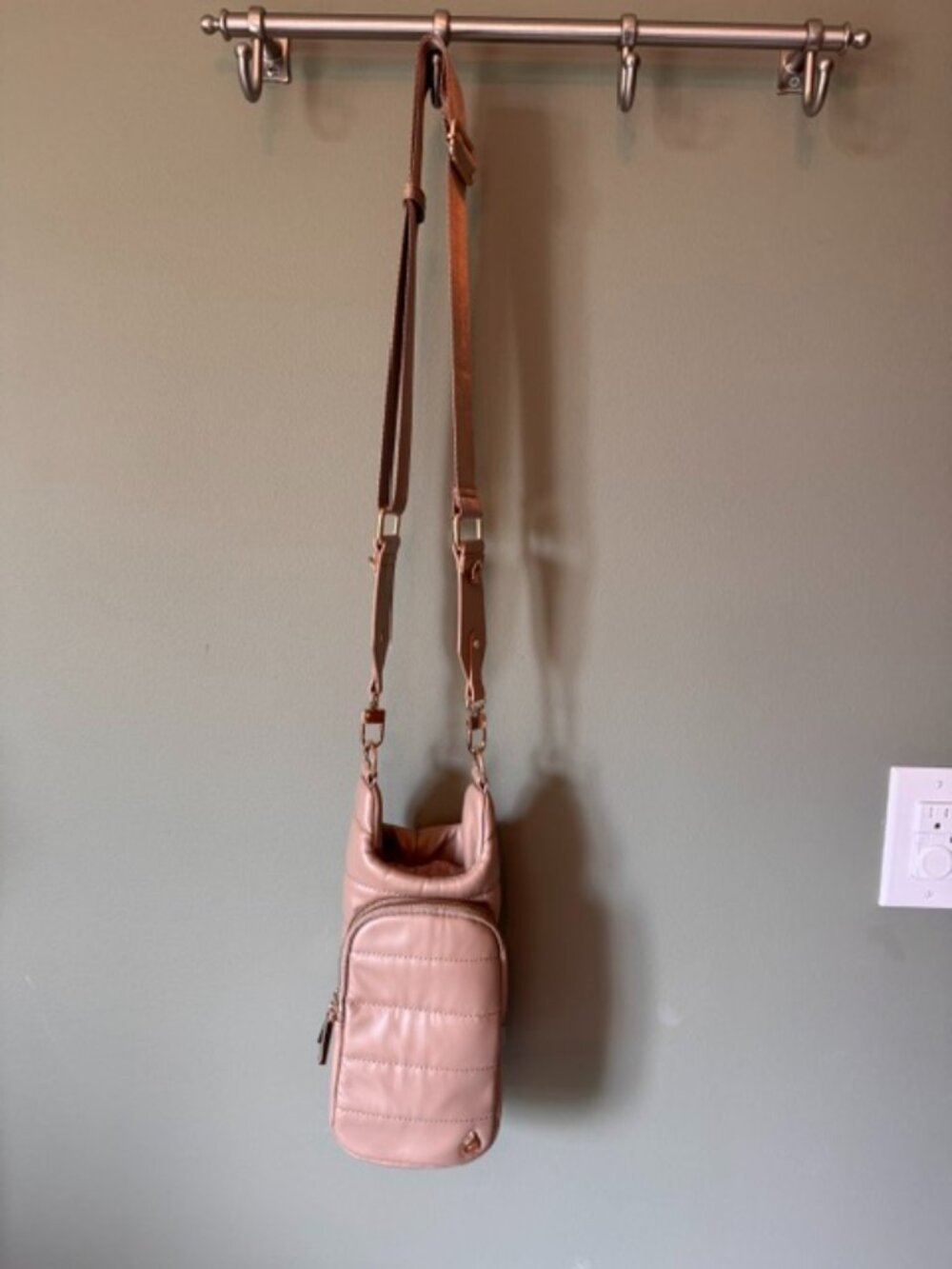 Tan Quilted Water Bottle Crossbody Bag